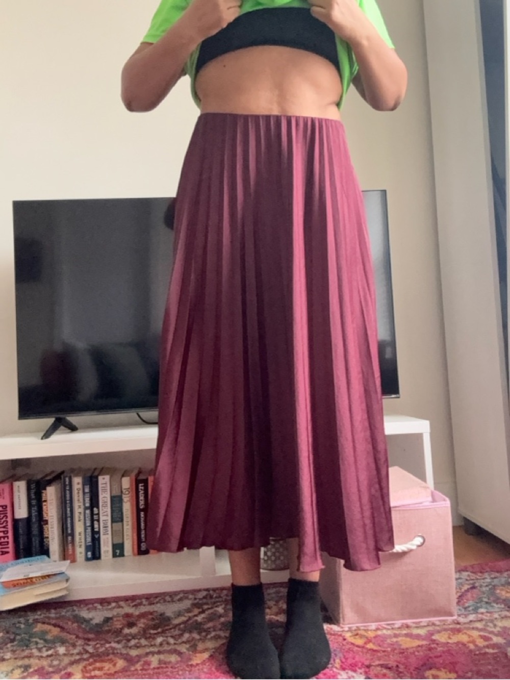 Zara Pleated Midi Skirt in Burgundy